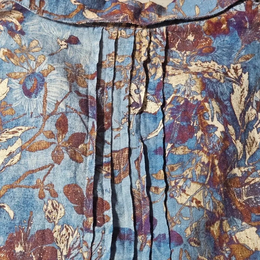 EUC Peruvian Connection Women Linen Trapani Tunic L Blue Floral Boho Artisan - Picture 5 of 14